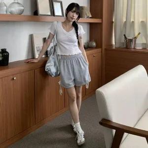 [하프클럽/]여성 셔링 브이넥 프릴 면티 반팔