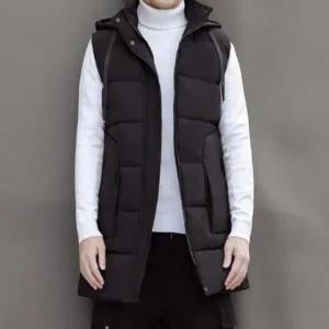 [하프클럽/]여성 클래식 블랙 후드 스트링 민소매 패딩 베스트