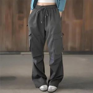 [하프클럽/]여성 루즈핏 카고팬츠 면 바지 밴딩 와이드핏 파라슈트