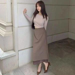 [하프클럽/]여성용 일상용 쉬폰 레이어드 A라인 롱스커트