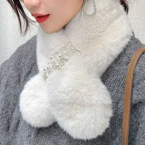 여성 봄 패션 넥 워머 진주 퍼 데일리 여성 목도리 화