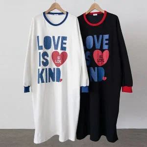 [하프클럽/]여성용 땡땡이 박스핏 나염 롱홈웨어 원피스