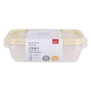 디디샵 직사각 밀폐 용기 1.2L 2개 세트 탁 반찬통 냉장고정리 밥용기