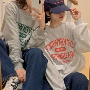 핫핑 [기본/기모] 레번워스 오버핏 레터링 트임 긴팔맨투맨 롱티셔츠