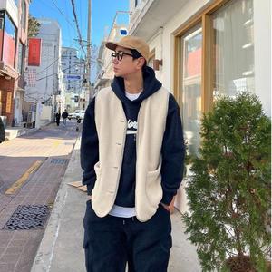 남자 양털 조끼 소프트 코듀로이 양면 뽀글이