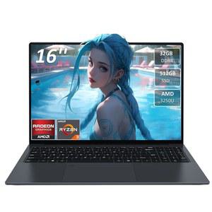 Trygood 16인치 노트북 비즈 학생용 AMD Ryzen 3250U 32GB RAM 512GB SSD 듀얼 밴드 5G WiFi 1MP 카메라 블루투스 HD 웹캠 백라이트 키보드