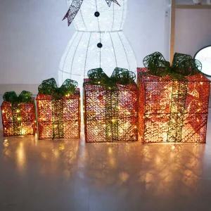 아트박스/플라워트리 크리스마스 LED 선물상자 장식 4단 니켈 적박스 35cm