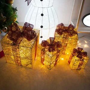 아트박스/플라워트리 크리스마스 LED 선물상자 장식 4단 니켈 금박스 35cm