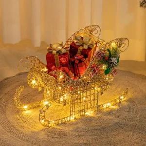 플라워트리 크리스마스 LED 썰매 장식 글리터 로즈골드 48x32cm