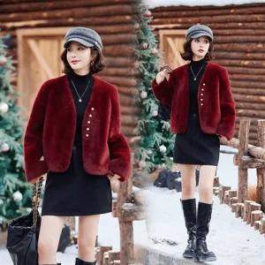 EAMT 여성자켓 모조 밍크 코트 겨울 모피 일체형 YJ4