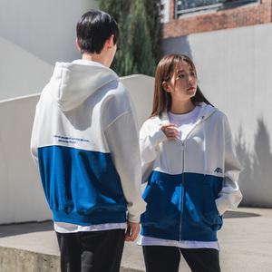 앨빈클로 A 로고 자수 배색 오버핏 후드집업 AZH793 (2 COLOR)