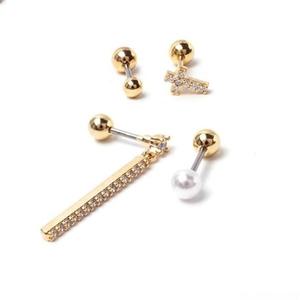 [M7]여자세트진주큐빅금색0.8mm피어싱귀걸이