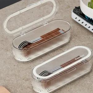 예쁜 투명 물빠짐 식기 수납 수저통 뚜껑 수저 보관함