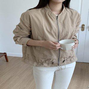 [옷자락]여자 나일론 코튼 스트링 노카라 블루종 점퍼_P346615063