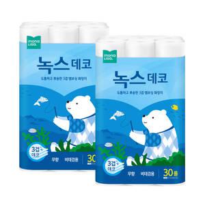 모나리자 녹스 데코 3겹 30M 30롤 1+1개 총60롤 화장지 휴지