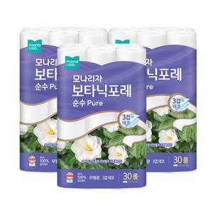 모나리자 보타닉포레 3겹 27M 30롤 3개 총90롤 천연펄프 화장지 휴지