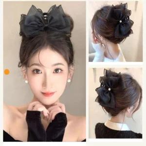 리본집게핀 왕쉬폰 올림머리 헤어집게 반묶음 올림머리 바나나핀 머리띠