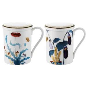 한국도자기 뚜껑 머그 컵 세트 홈카페 선물 초충도 2P