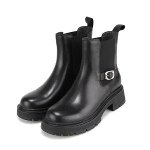 바바라 소가죽 금장 버클장식 밴딩 숏 여성 앵클부츠 5cm_AAH871BK