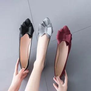 여자 고급스러운 러블리 스웨이드 플랫슈즈 리본 로퍼