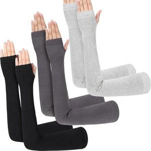 Jeeer 3쌍 여성용 팔 워머 롱 핑거리스 장갑 겨울용 면 보온 소매 23.6인치 엄지 구멍 포함