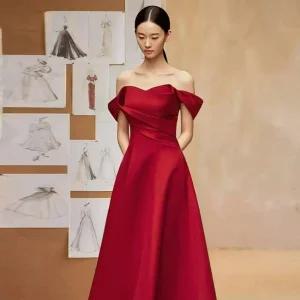 연말파티 드레스 리본 레드 연주회 의상 이브닝 유색