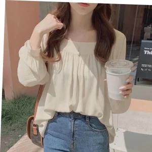 쉬폰 긴팔 블라우스 봄 가을 스퀘어넥 여성 데이트