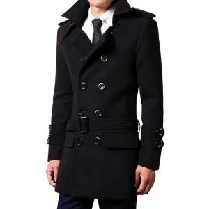 어깨견장 더블 코트 겨울 견장 모직 반코트 버튼 회색 남성