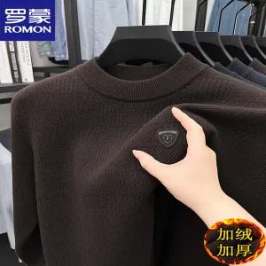 터틀넥 목 티 폴라 캐시미어 니트 기모 스웨터 로몬 2025 겨울 벨벳 남자 남성 원피스 고급 반높이 칼라 바