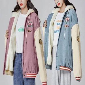 여성 퍼안감 따뜻한 야구잠바 코듀로이 배색 후드점퍼 (WD803FD)