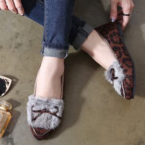여성털단화 호피슈즈 리본털신 모카신 키높이단화 방한화 플랫슈즈