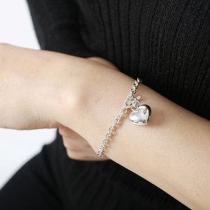 실버925 순은 굵은체인 통통하트 여자 은팔찌   선물