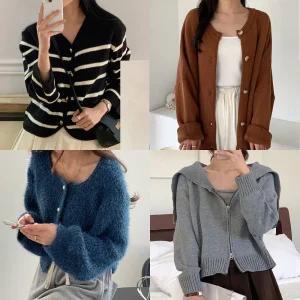 고퀄국산 가을 가디건 니트 미니 니트 자수 조끼 여성 볼레로 여자 간절기 긴팔 집업