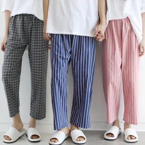 국산 커플 잠옷바지 특면 체크 파자마 남녀공용 커플 수면바지 9부 이지웨어 홈웨어