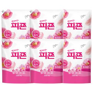 피죤 섬유유연제 리필 핑크로즈, 2.3L, 6개