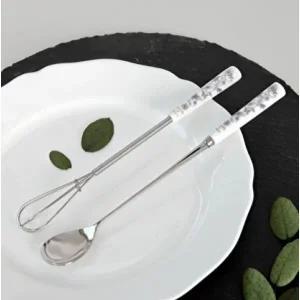 [롯데백화점]골든벨 버터플라이 그레이 도자기 롱스푼+미니거품기