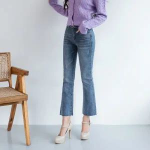 [진마니아]블루 데일리 밑단컷팅 스판 부츠컷