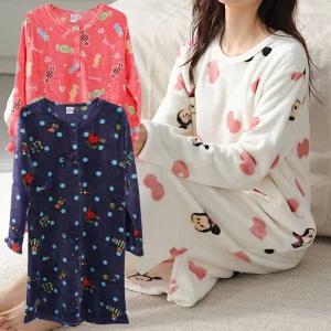 제이케이 여성 겨울 보들보들 밍크 원피스 수면 잠옷