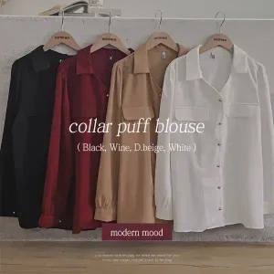 핫핑 [하객룩][고급무드] 라헨 카라 퍼프긴팔 블라우스