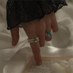 여자 투스트라이프 두꺼운 엔틱 큐빅 화려한 진주 반지