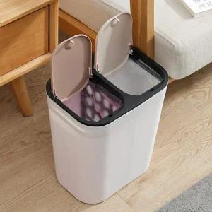 재활용 2칸 분리수거함 화이트 쓰레기통 슬림 E015