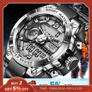 패션 가죽 메탈 스포츠 디지털 남자 손목 시계 LIGE 남성용 밀리터리 50m 방수 손목시계 LED 쿼츠 남성 큰