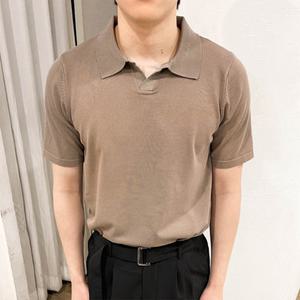 [옷자락]남자 머슬핏 베이직 오픈넥 무지티 반팔니트 티셔츠