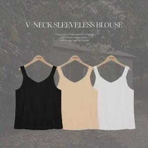 핫핑 [부유방커버] 비긴 와이드 V넥 슬리브리스 블라우스