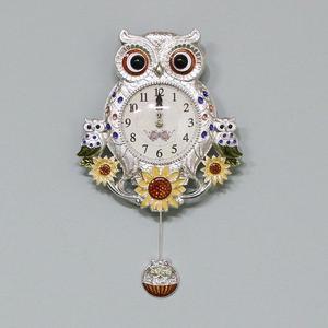 [RG9N7062]해바라기부엉이 추 은도금 무소음 벽시계