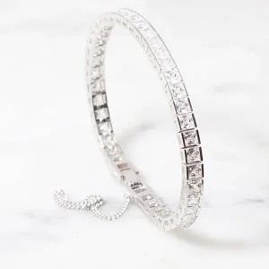 [차차실버]스퀘어 테니스 은팔찌 925실버 큐빅 고급스러운 남자 여자 데일리 순은 커플 친구