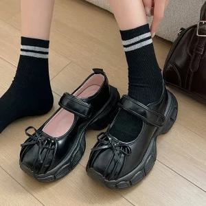 더구두 실버 리본 통굽 플랫폼 메리제인 로퍼(5cm)-1755