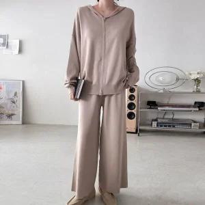 [하프클럽/]니트 후드 집업 와이드 팬츠 니트 셋업 투웨이 투피스