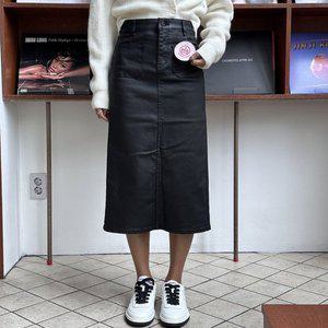 [스타일나]여자 가을 겨울 스판 레자 앞포켓 7부 스커트 치마