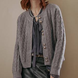 [MAXZA] 골드버튼 트위스트 케이블 라운드넥 가디건